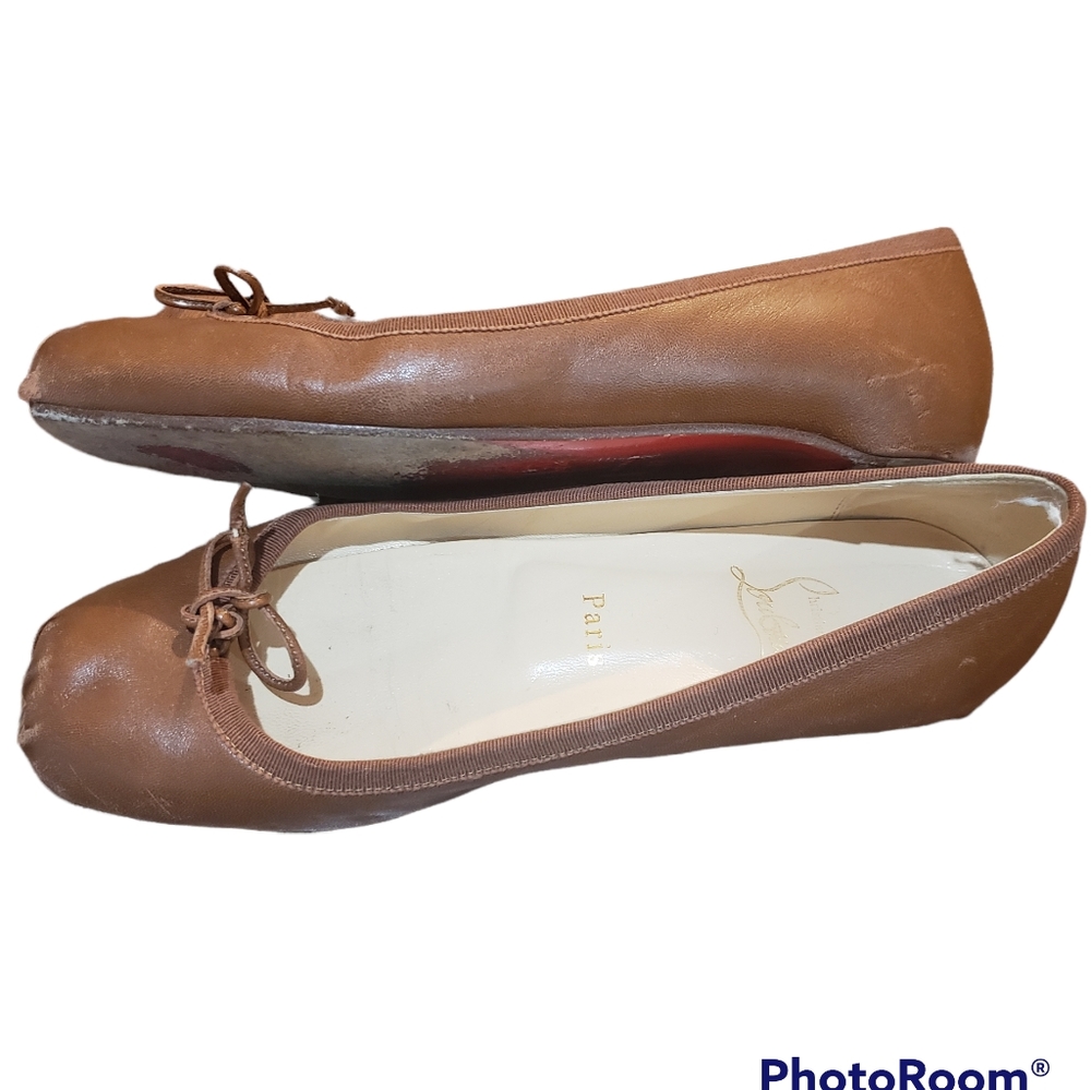 Christian Louboutin brown square toe leather ballet flat size 37 us 6.5